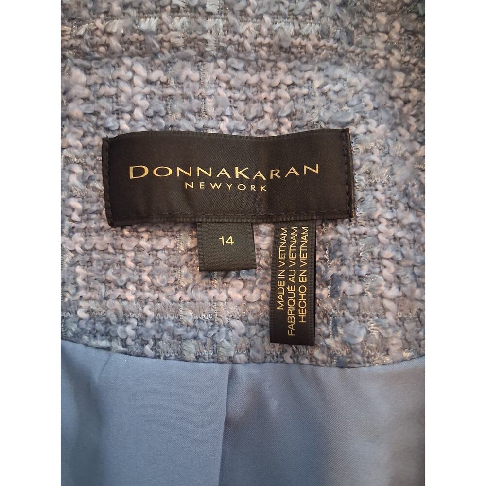 Donna Karan New York Light Blue Tweed Fringed Cropped Blazer Old Money Capsule - Picture 9 of 10